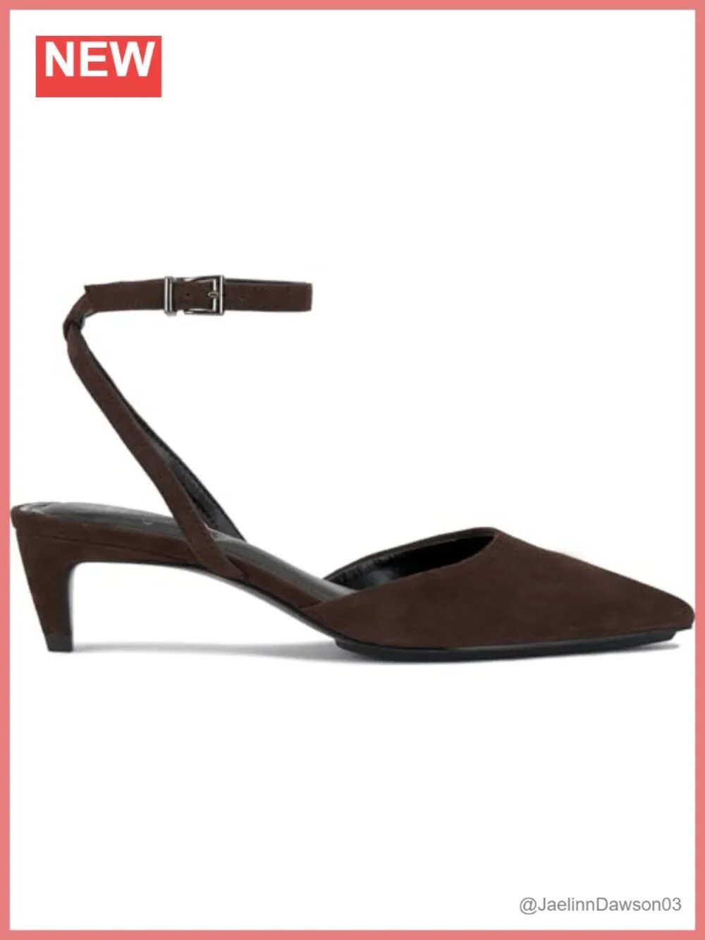 Suede Kitten Heel Pump with Ankle Strap Buckle Rhinestone